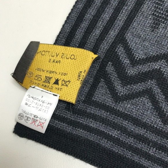 LOUIS VUITTON 401910 Chevron stripe Logo pattern Scarf wool Black/Gray - Picture 9 of 12